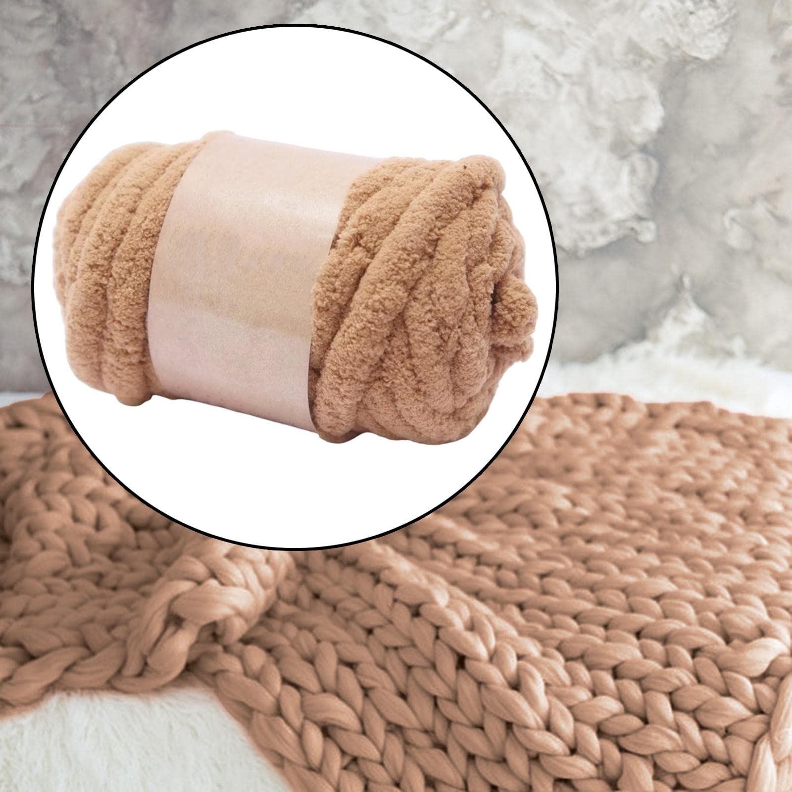 LOVIVER Chunky Wool Yarn Jumbo Yarn for Knitted Blanket Sweater, Pet Bed - Khaki, 0.79 inches - Image 3