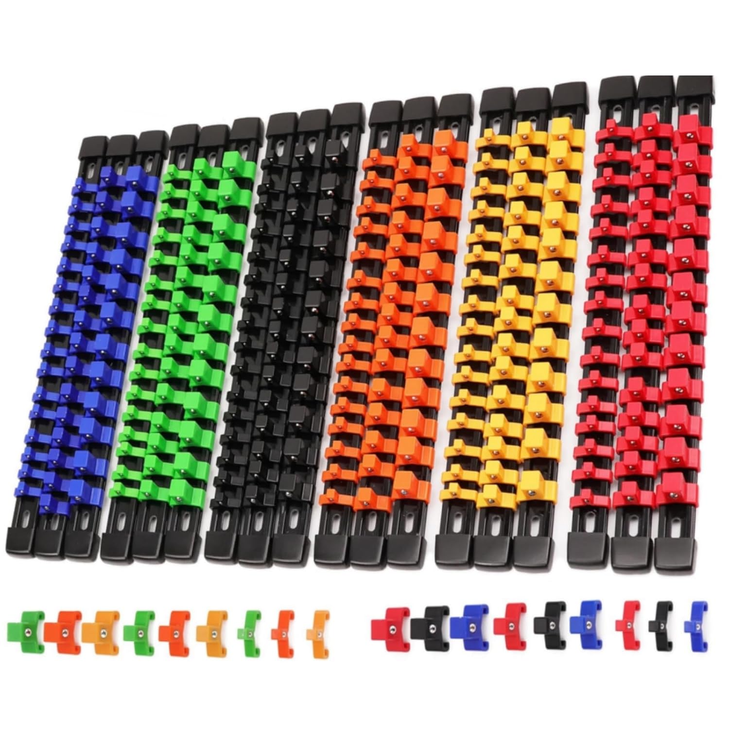 ABS Socket Organizer Set, 1/4" 3/8" 1/2" Drive Socket Holder Rails Tool Box Drawer Storage for Impact Sockets. (18)