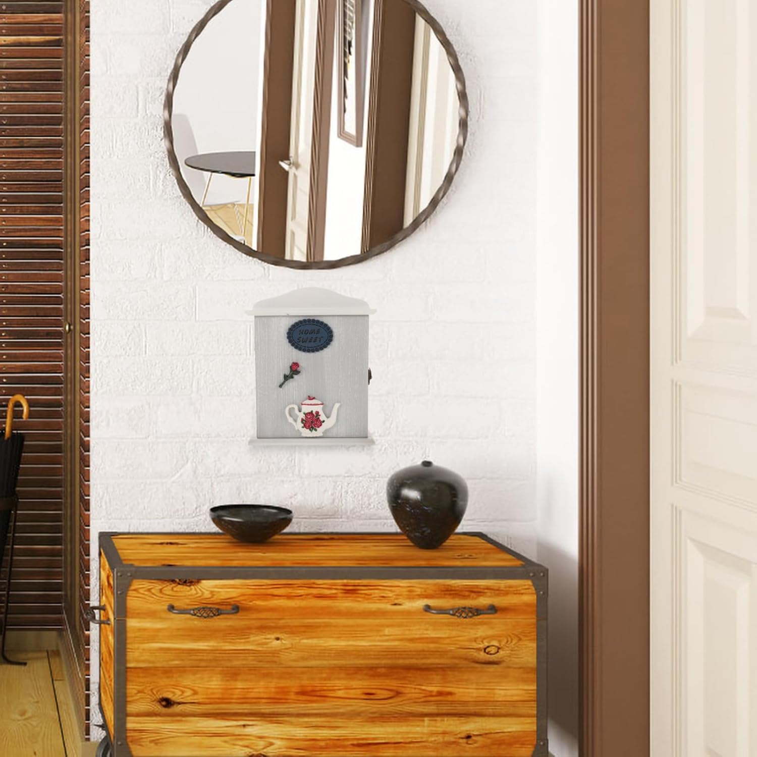 Zerodeko Wall Mounted Key Box House Shaped Key Lock Box Wooden Entryway Car Keys Cabinet Decorative Key Rack Organizer for Home Key Organization