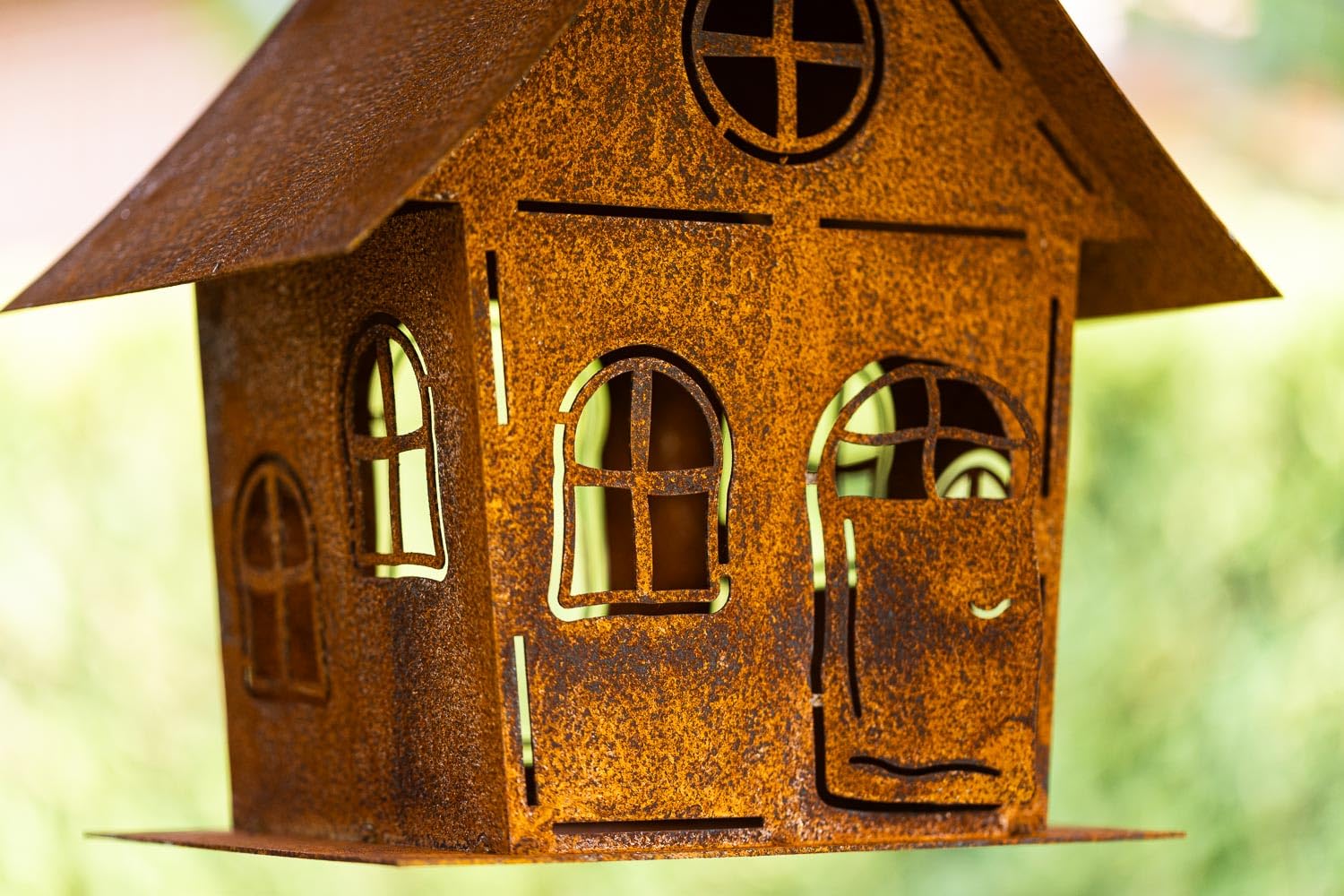 Patina tuin decoratie windlicht vogelhuis tuindecoratie natuurlijke roest decoreren roestige decoratie tuinstekker bloembed plug land huis kaarsenhouder vogelvoederhuis rond op plaat voederhuis