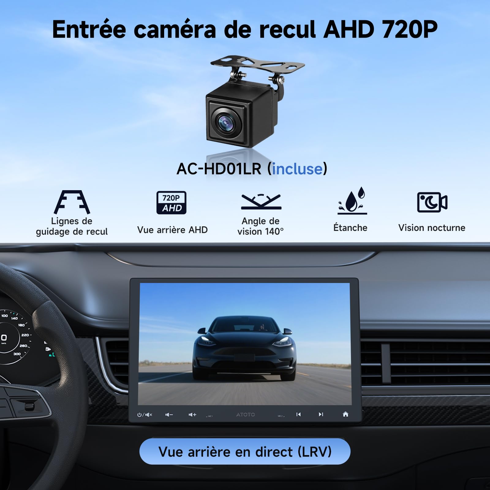 A5L 10.1 Pollici Doppio DIN e Adattivo a Singolo DIN Autoradio Android, CarPlay Senza Fili e Android Auto, Tracciamento GPS, Tethering WiFi/BT/USB,Telecamera di Retromarcia, HD LRV, 2G+32G