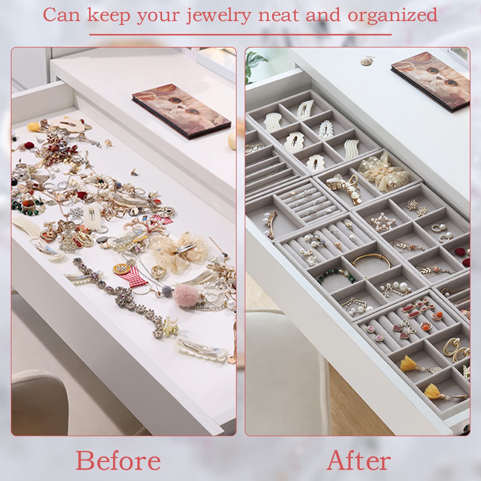 UMILKI 6pcs Organizador Joyas Cajones,Tamaños Diferentes Gavetas Apilables, de Terciopelo, Bandeja Joyas Para Guardar y Exhibir de para Arete