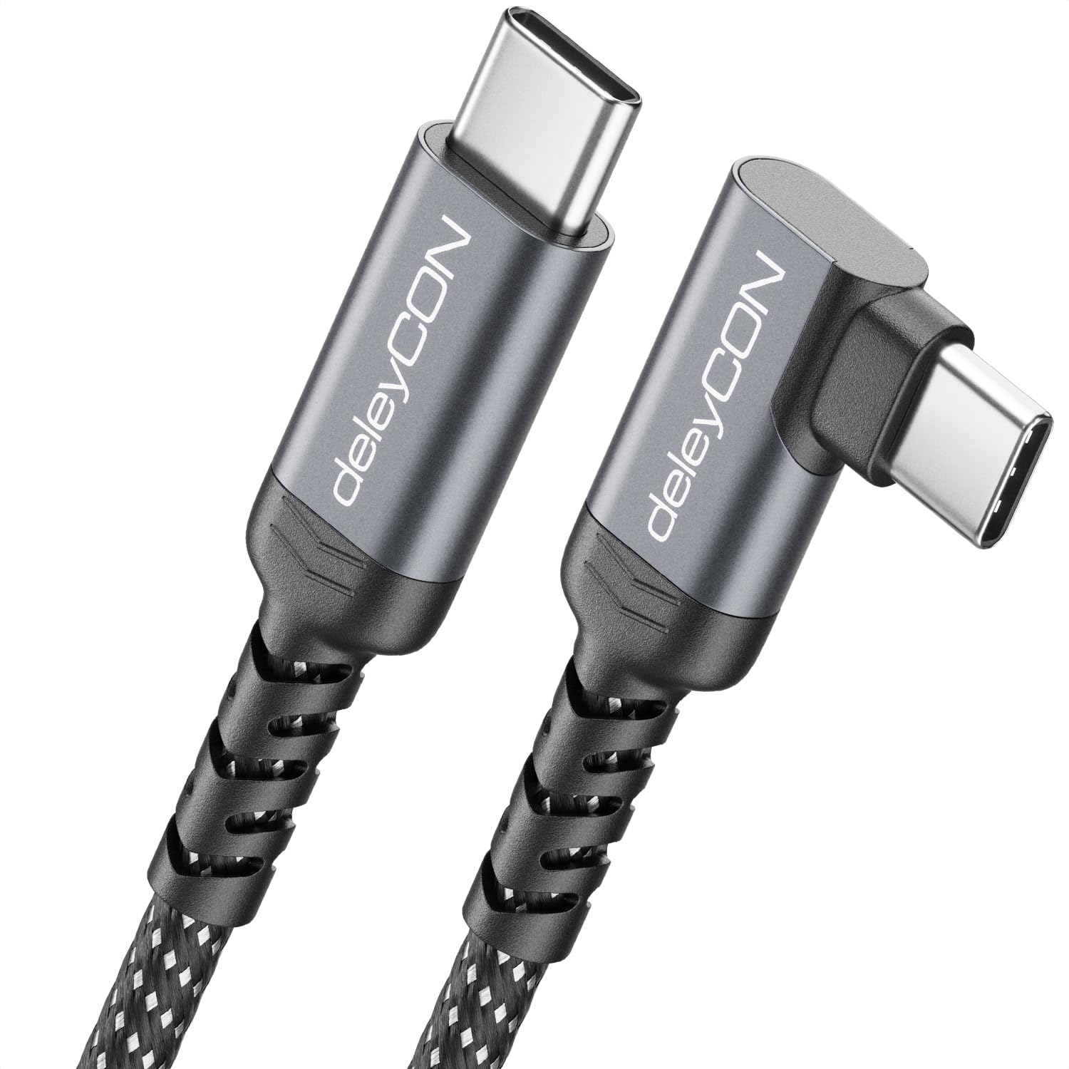 deleyCON 0,5m USB C Kabel Kurz Winkel 90 Grad (60W Schnellladekabel) USB-C auf USB-C Gewinkelt für iPhone 17 16 15 Galaxy A16 A56 S25 S24 S23 Pixel iPad MacBook AirPods Tablet Carplay