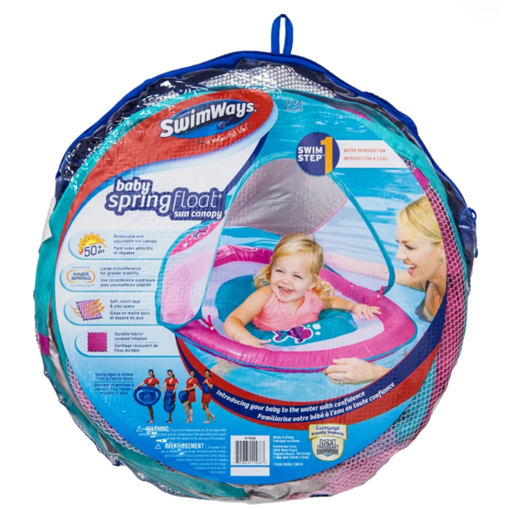 SwimWays Baby Spring Float w/Sun Canopy 50+UPF 924 Mos Swim Step 1
