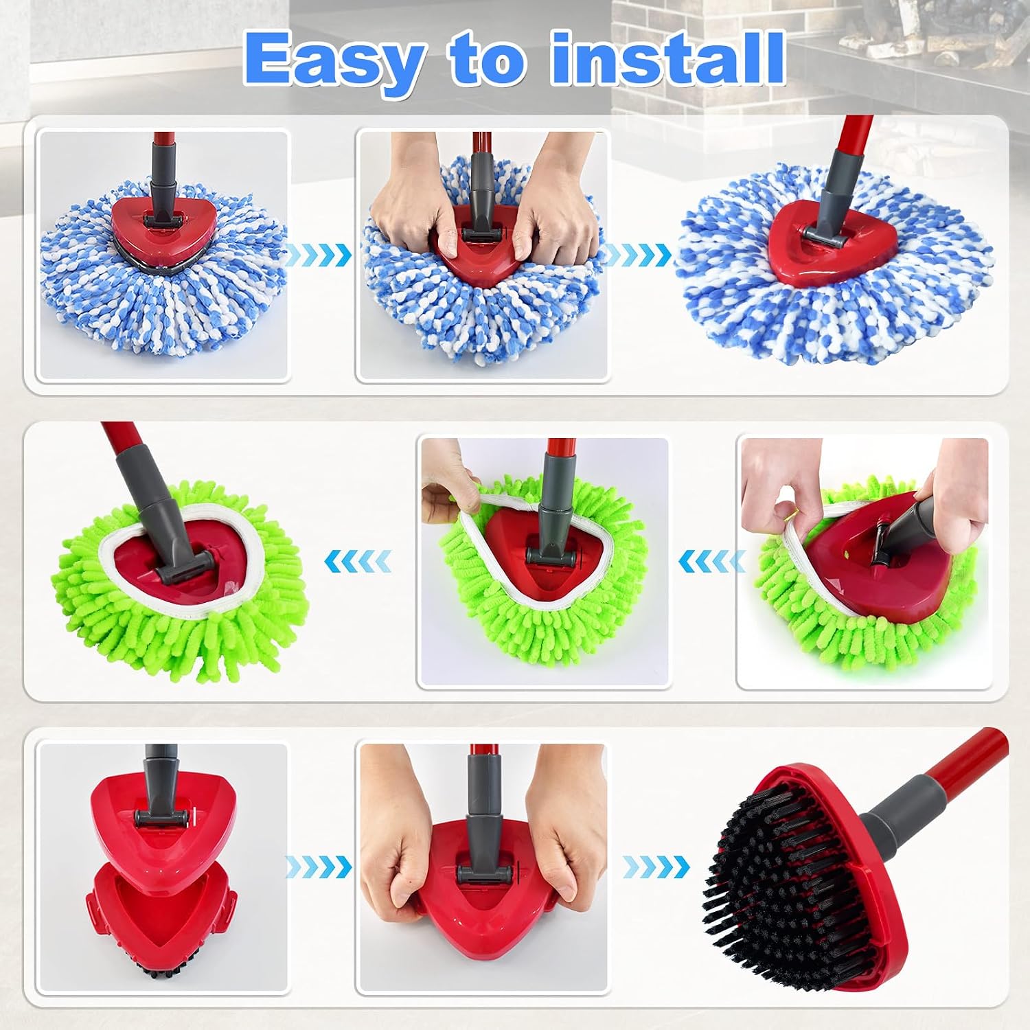 Mop Heads Replacement for Ocedar, Mop Replace Head for Ocedar RinseClean 2 Tank, Microfiber Spin Mop Refills, Include 4 Mop Replacement Head Deep Cleaning Machine Washable with 2 Scrubber Mop Head image 5