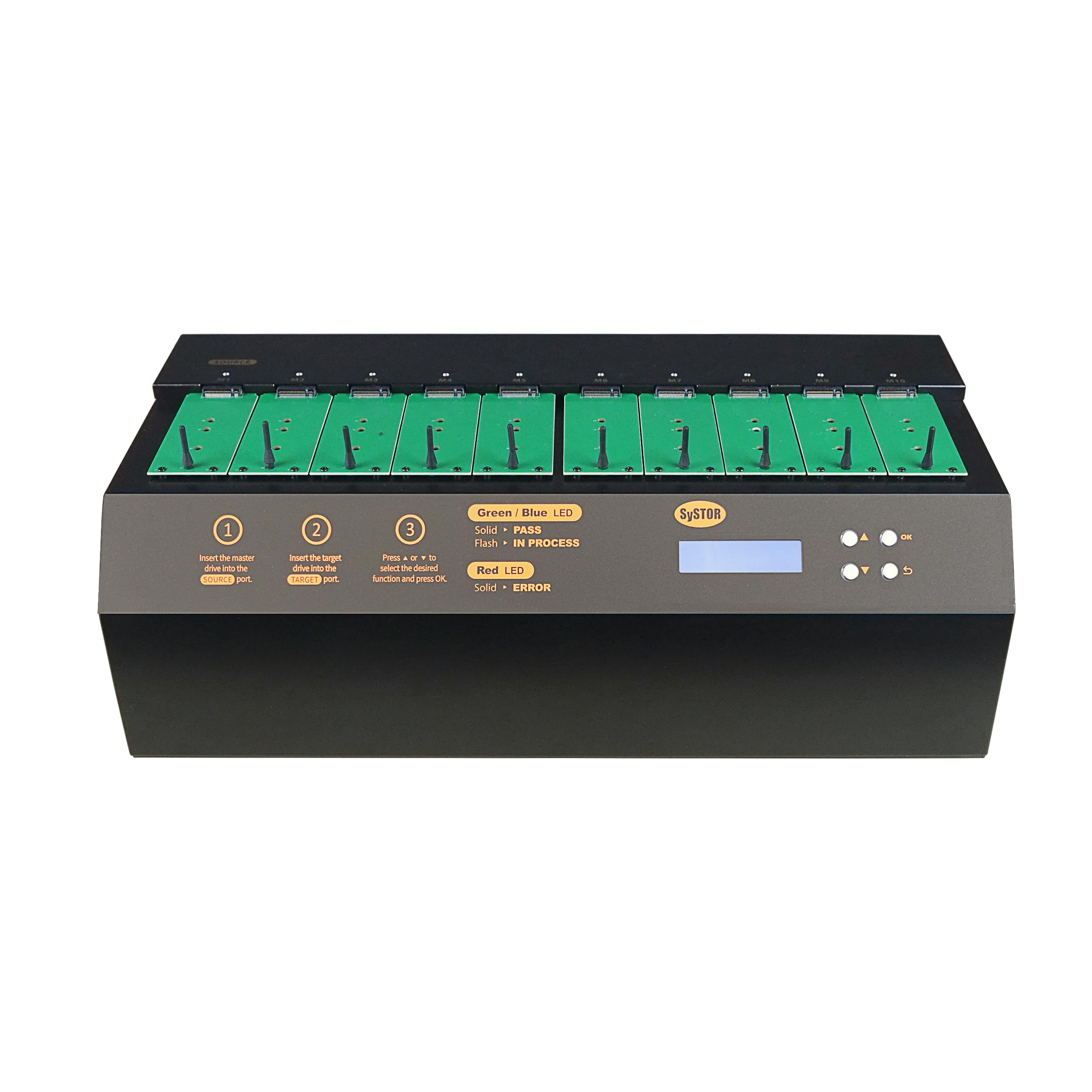 Systor 1 to 9 M.2 SATA &amp; M.2 NVMe Duplicator - 18GB/Min - SYSNVME-YL03REG09