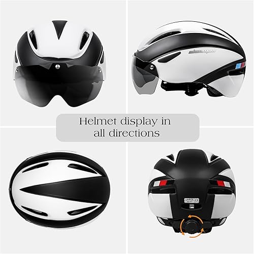 Miniatura 4 de Shinmax Casco de bicicleta para hombres y mujeres, casco de bicicleta con gafas magnéticas desmontables y bolsa portátil ajustable para adultos,