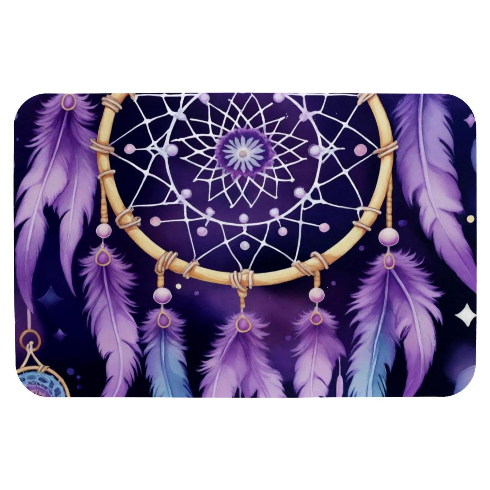 Tapis de bain attrape-rêves violet 50x80 cm antidérapant et lavable pour la douche