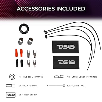 DS18 AKIT0.YL 0-GA Amplifier Installation Wiring Kit with Fuse Holder 250A, Up to 3500 Watts RMS, Ultra Flex Wire, Amp Wire Kit, Amp Wiring Kit 0 Gauge - Yellow