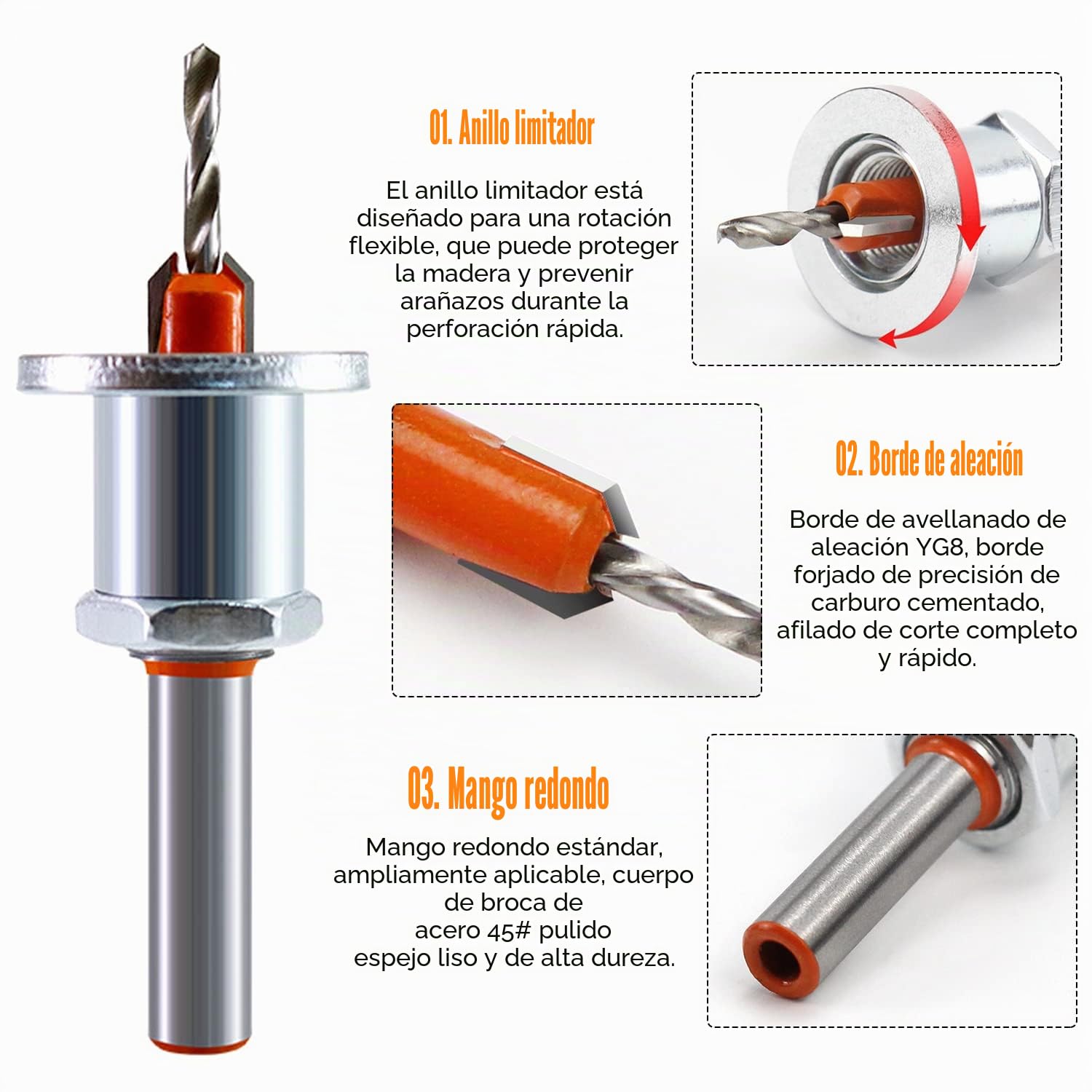 2 piezas Brocas Avellanadora Madera, Juego de Herramientas para de Carpintería 8mm, HSS Countersunk, para Taladrar Madera y Plástico, Agujeros de Perforación (Tamaño)