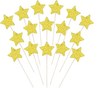 Star Cake Toppers, Christmas Cake Topper, Glitter Star Cupcake Picks, 16PCS Twinkle Stars Cake Toppers for Wedding Engagement Bridal Shower Birthday Party Cake Decorations Supplies Y9CFXXCP (Gold)