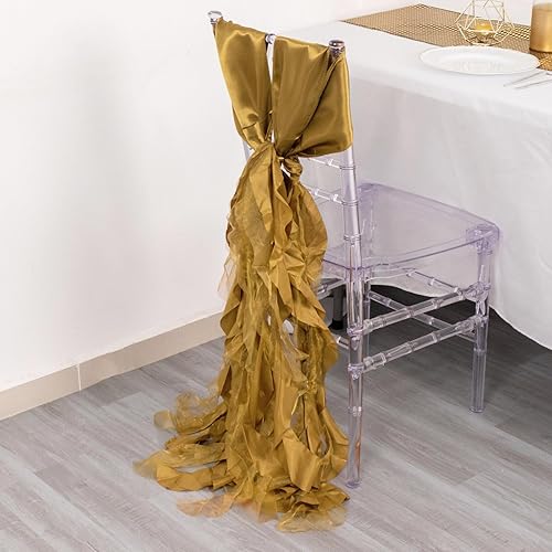 Miniatura 4 de Tableclothsfactory Paquete de 5 bandas de satén de gasa de sauce rizado azul real