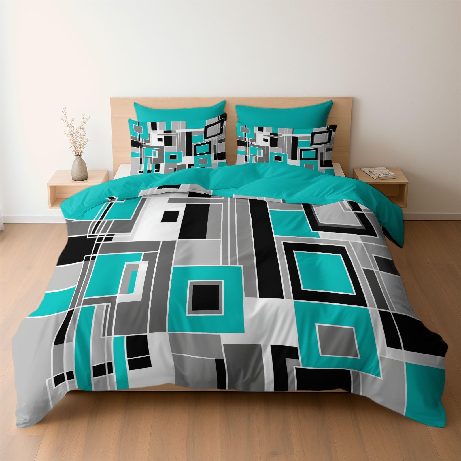 Housses de couettes Microfibre brossée 200x200 infroissable effet nuage turquoise