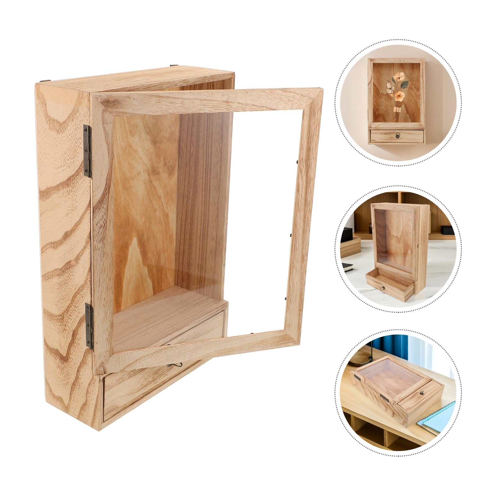 Veemoon Caja De Muestra De Madera Sólida Bastidor Vitrina para Coleccionables Marco De La Imagen Light Brown