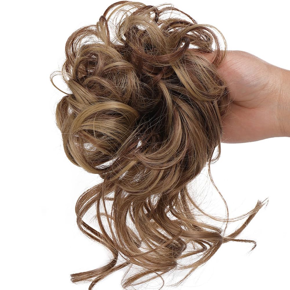 Kok, gumka do włosów z włosami, treska Messy Bun, treska dla kobiet i dziewcząt, koński ogon, warkocz, przedłużenie włosów (12H24, jasnobrązowy, mieszanka naturalnego blondu)