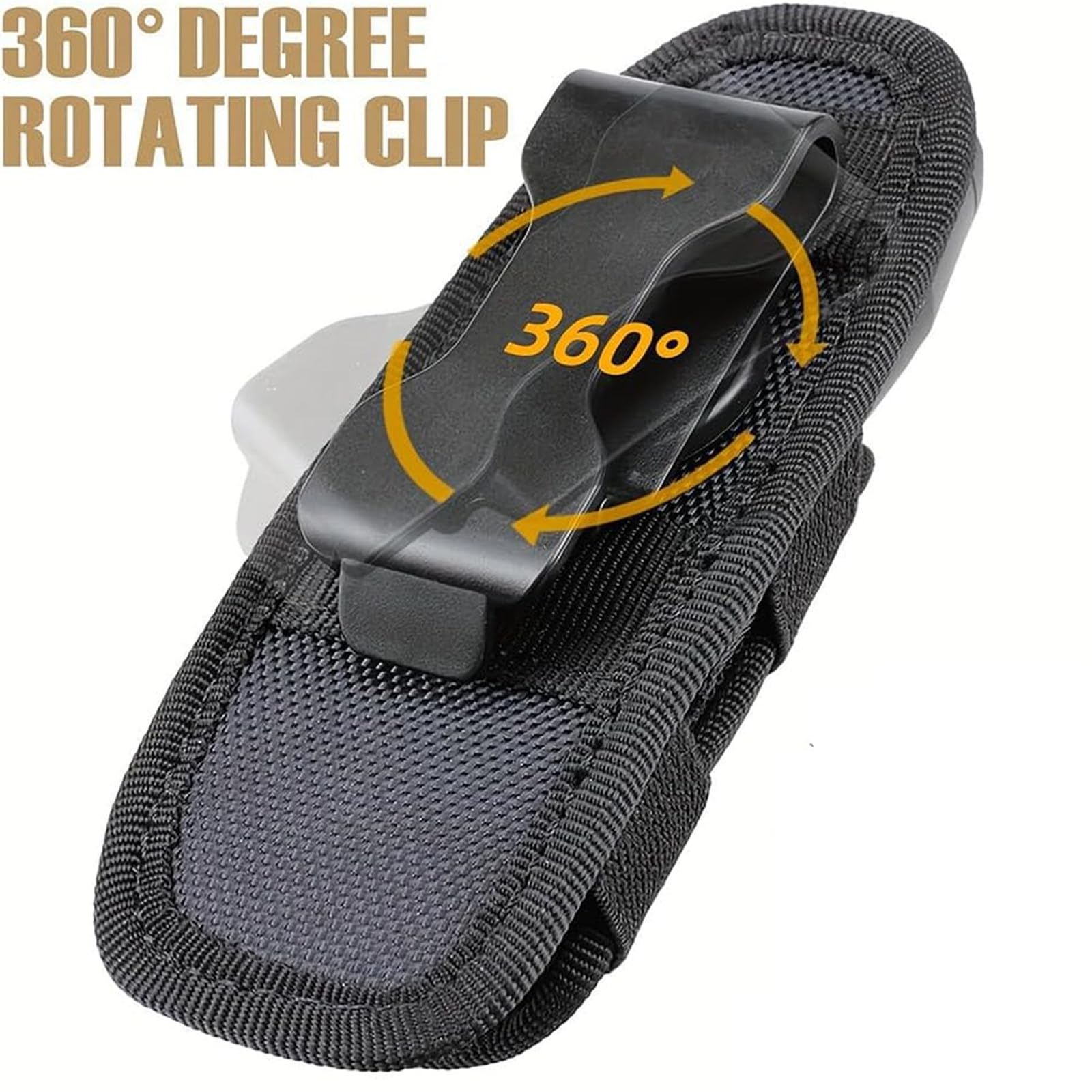Porta Torcia Cinturone, Supporto per Torcia Tattica, Girevole a 360° per Escursionismo, con Sgancio Rapido per Caccia, Pesca in Campeggio, 15 x 5,5 cm, Nero