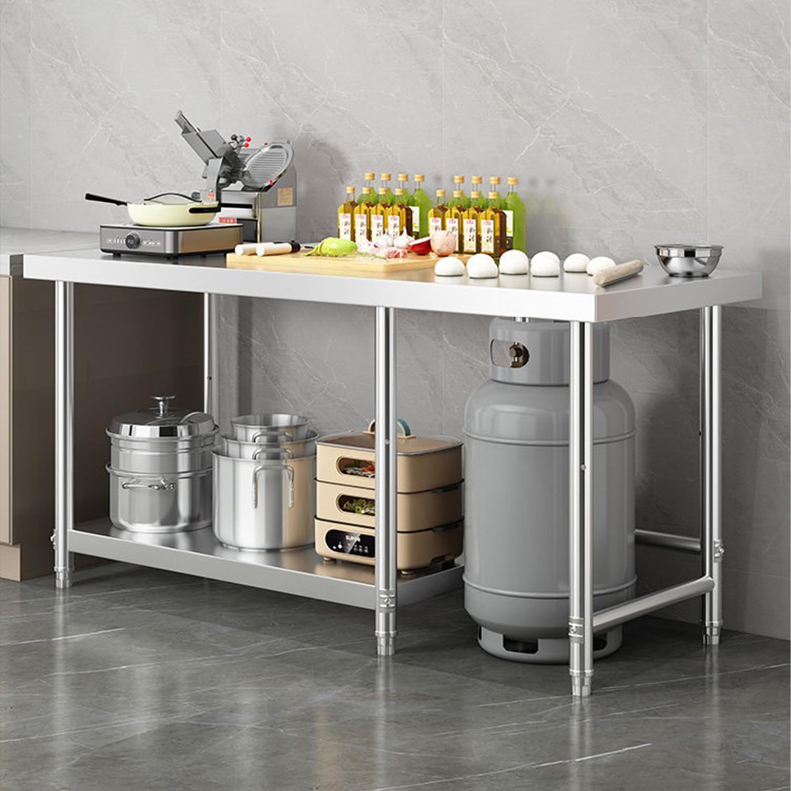 Tavolo Inox da Preparazione, Tavolo da Cucina Commerciale, Banco da Lavoro Inox Cucina, Scaffale in Metallo, Banco da Lavoro per Ristoranti, Hotel, Bar, Ospedali, Scuole,100x40x80cm
