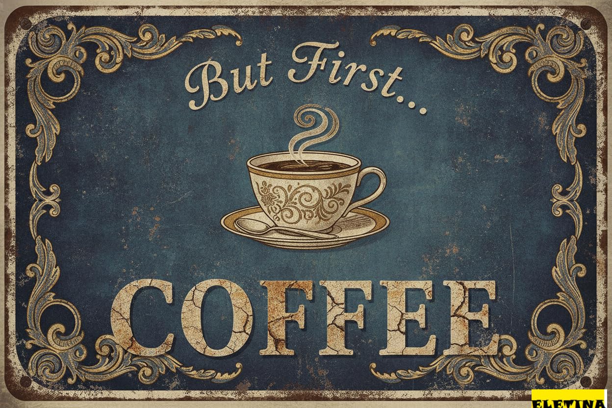 Personalized Sign for Man Cave But First Coffee Decor Kitchen, Vintage Coffee S Coffee Bar, 12"x8" White Grain Coffee Plaque Private Property Decorative