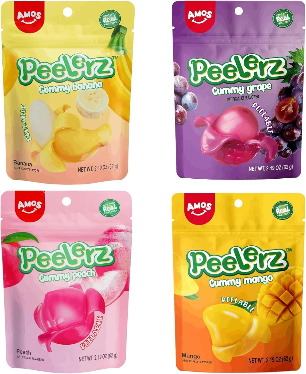 AMOS Peelerz Gummy Sweets, Banana Peelable Valentines Sweets Candy Gift, 3D Fun Peeling Fruit Gums Candy, Real Fruit Juice Made Chews Snacks Sweet For Party Celebration- Box Package 240G