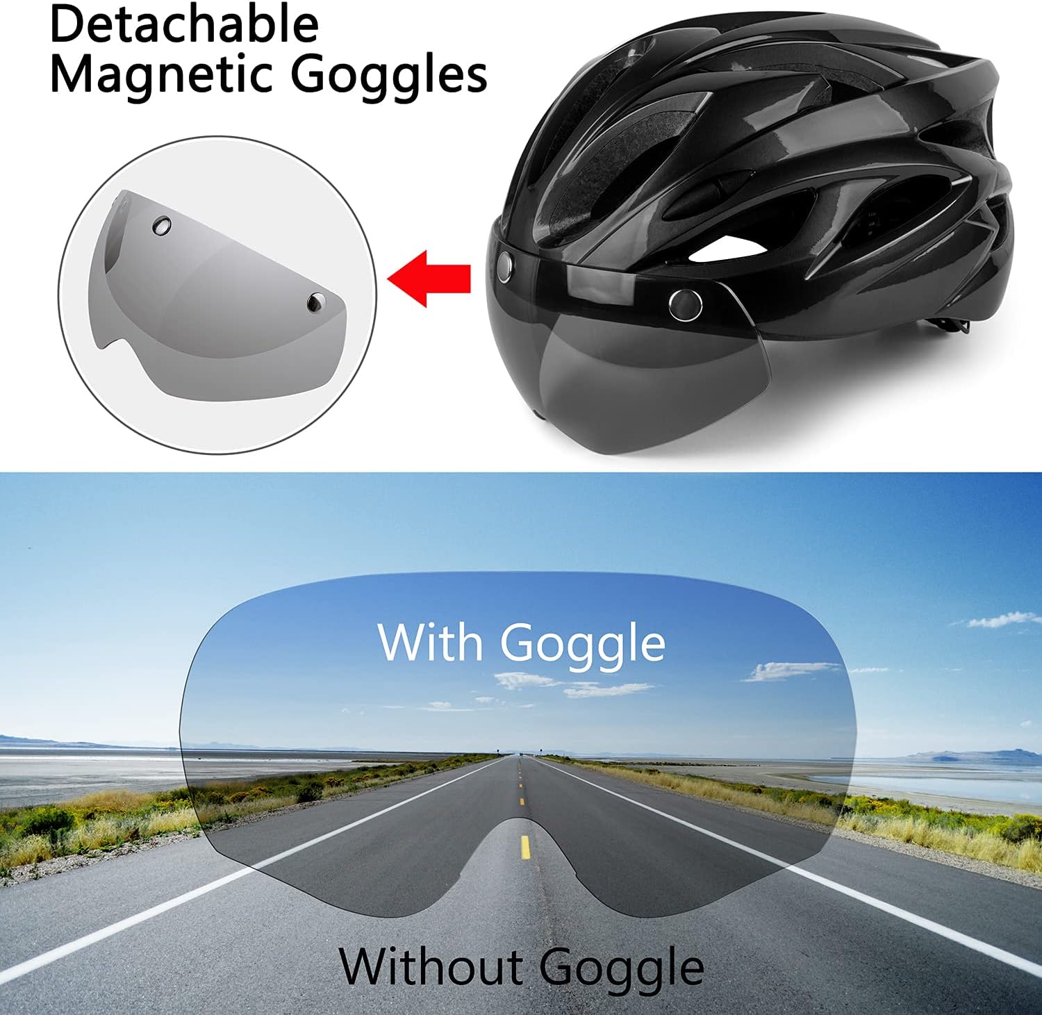 Shinmax Bike Helmet, Bicycle Helmet Men&Women Lightweight Design with LED Safety Rear Light Detachable Magnetic Visor Portable Bag Cycling Helmet with Adjustable Size