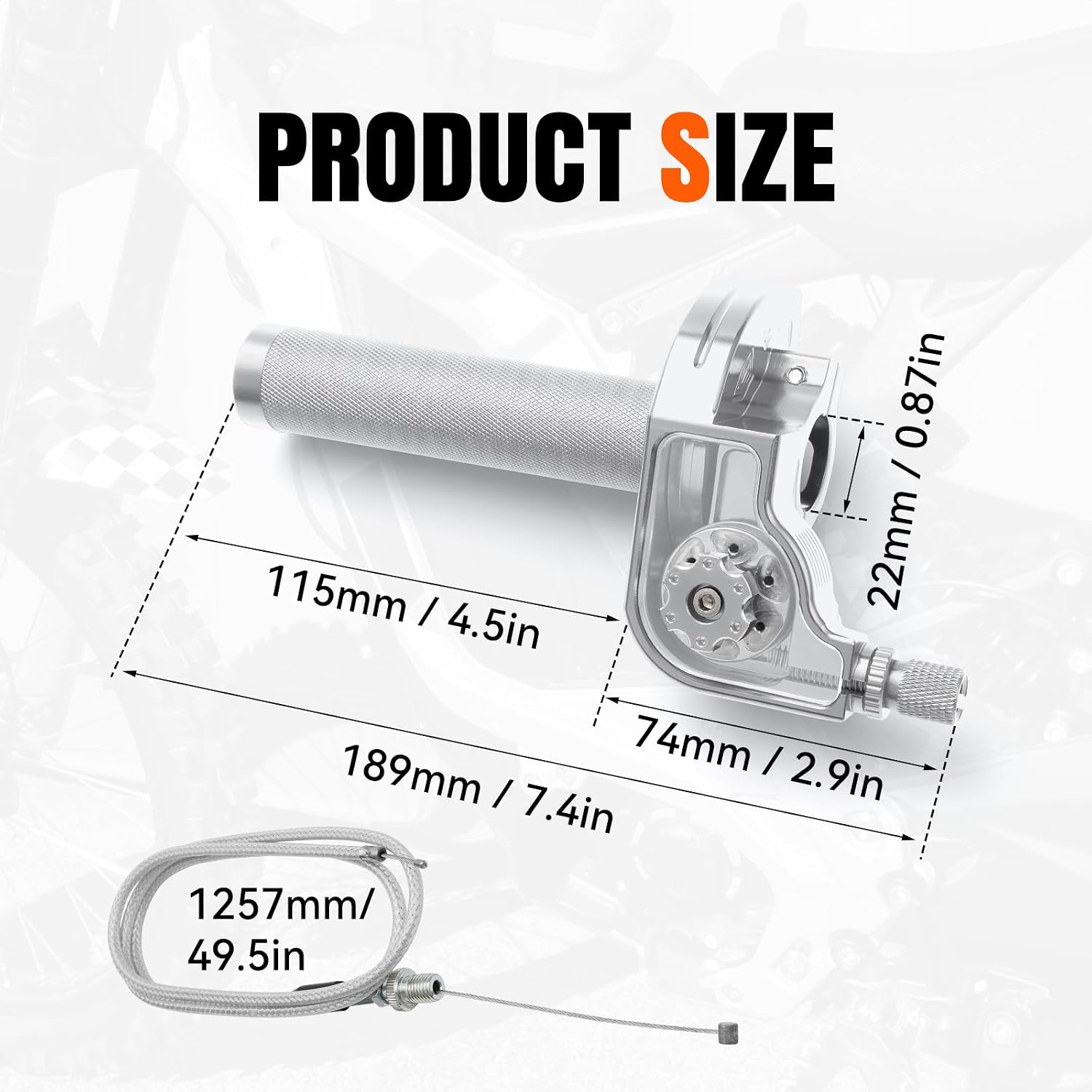 Mini Bike Throttle Grip 7/8" 22mm CNC Aluminum Quick Twister with Throttle Cable, Dirt Bike Throttle & Throttle Cable, Universal Twist Throttle for Pit Bike ATV Scooter Motorcycle-Silver
