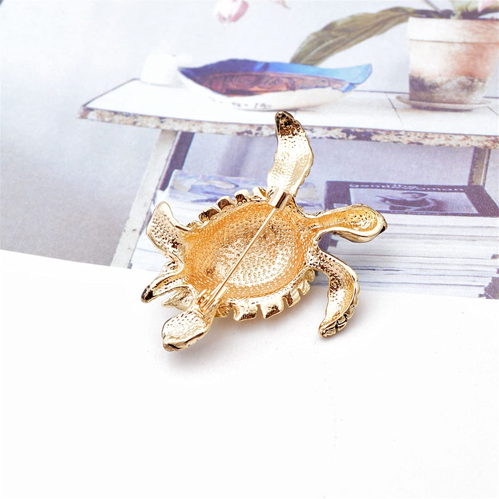 Broche Ovale En Forme De Tortue Avec Strass Verts Et Blancs - ~4,5 X 3 Cm - Occasion