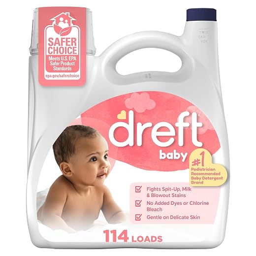 Dreft Baby Liquid Laundry Detergent, Gentle on Sensitive Skin Laundry Soap, 150 fl oz, 114 Loads (Packaging May Vary)
