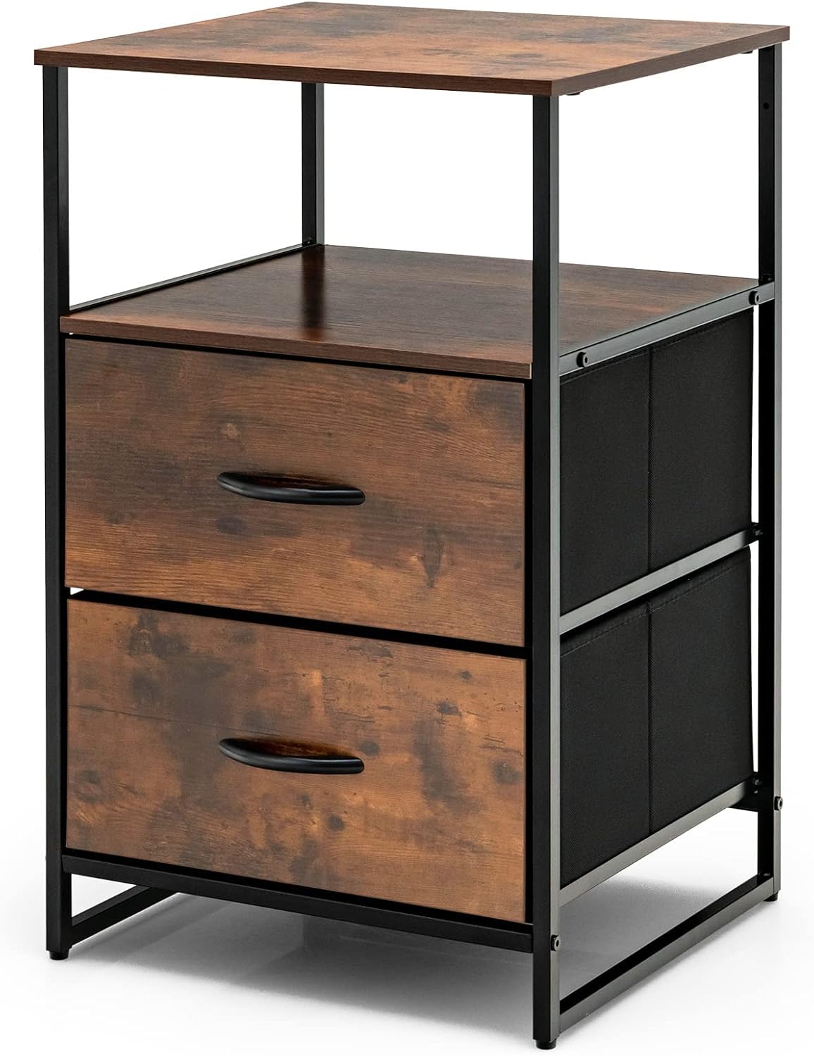 CASART Chest of Drawers, Wooden Storage with Folding Drawers & Shelves, Utility Dresser