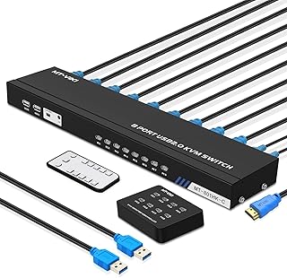 TNP 4K KVM HDMI Switch Box - Video Keyboard Mouse Switch Board, 8 HDMI, 4 USB KVM Switch USB Switch 8 Computer Control, with 3-Switching Methods, Plug-and-Play, Black