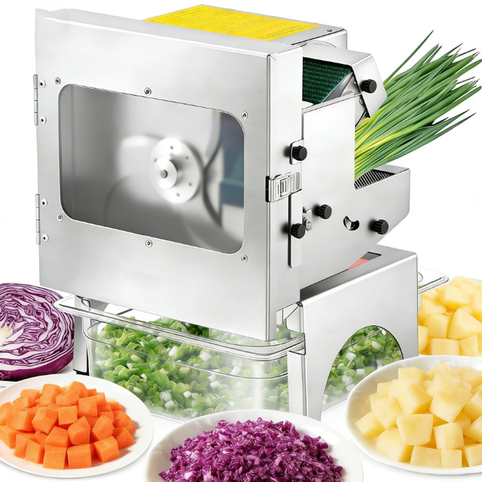 Affettatrice professionale per cipollotti con nastro trasportatore da 7 cm, affettatrice elettrica per verdure in acciaio inox da 200 W, tritatutto per cipollotti, robot da cucina per zenzero, pe
