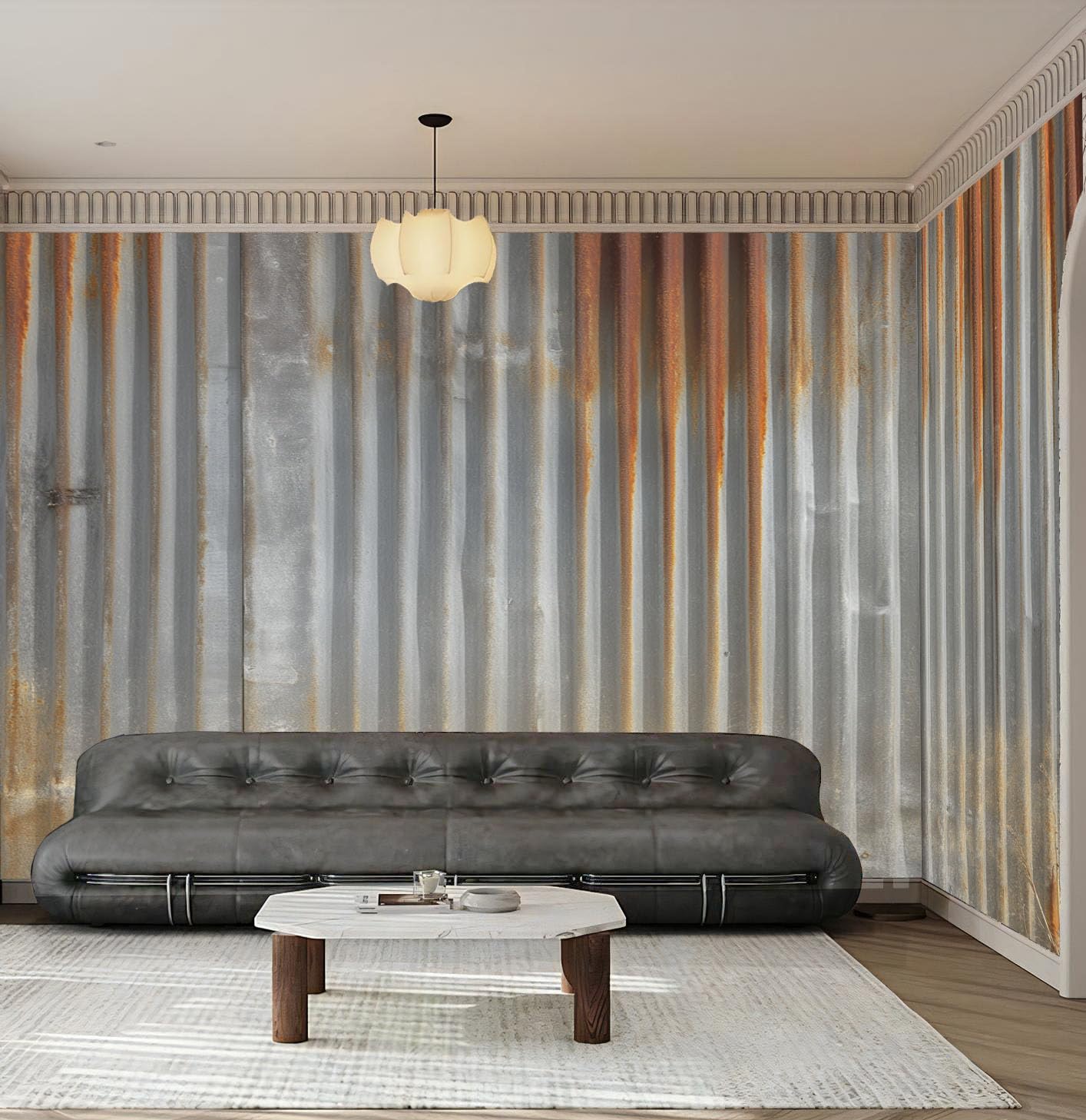 Poster Giganti da Parete Stile Stile Industriale Fotomurale Carta da Parati TNT Murale Grigio Decorazione da Muro,Vecchio Muro Di Metallo Fotografica Murale per Camera Letto Sala 250×175cm