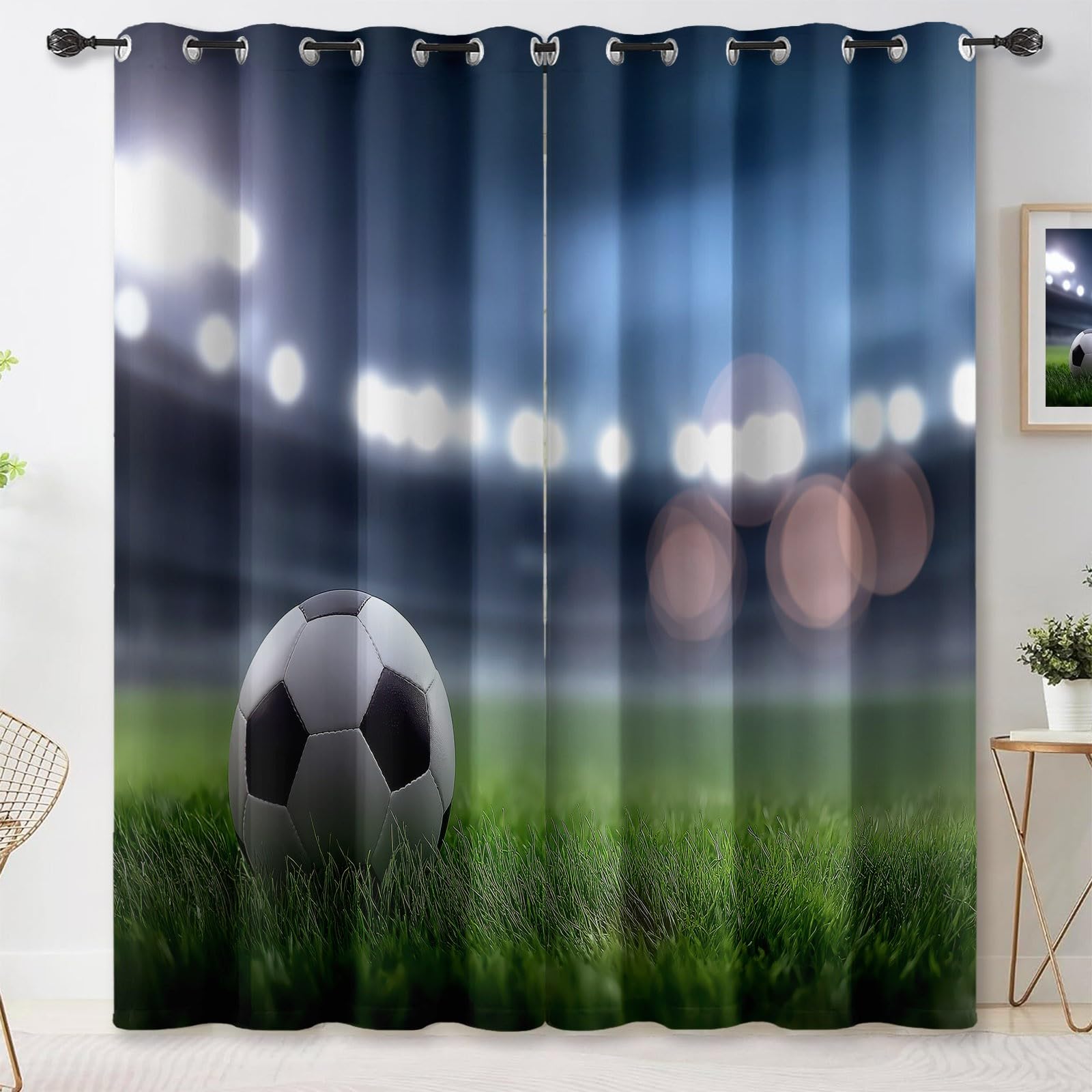 Rideau occultant football thermique contre la lumière et le froid lot de 2