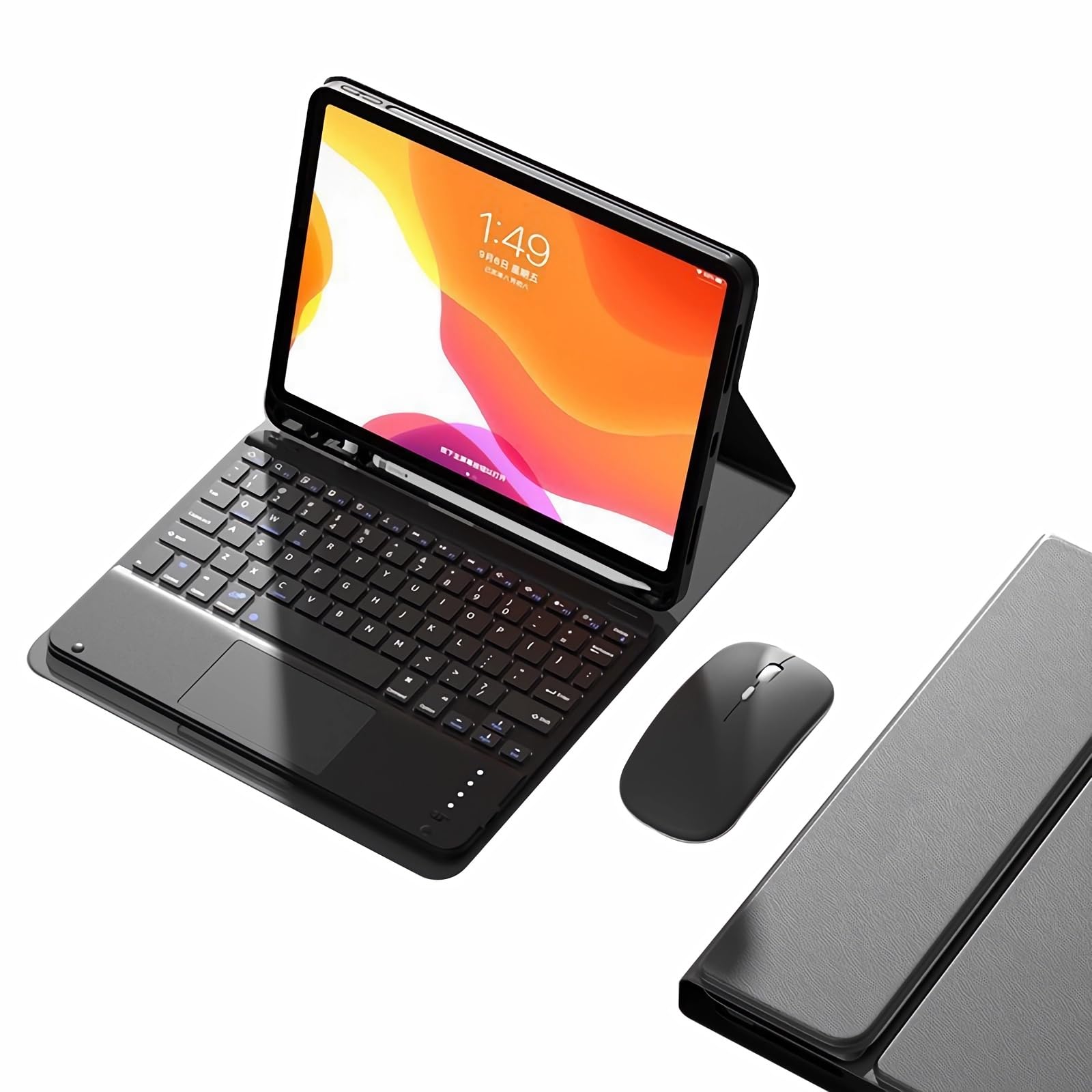 Etui z klawiaturą do iPad 9,7" 6. 2018, 5. gen. 2017, Air 2 2014, Magnetyczna Odłączana Klawiatura Bezprzewodowa, Wbudowany Uchwyt Na Ołówek, Ultracienkie Etui Ochronne Z Myszą Bluetooth,Black