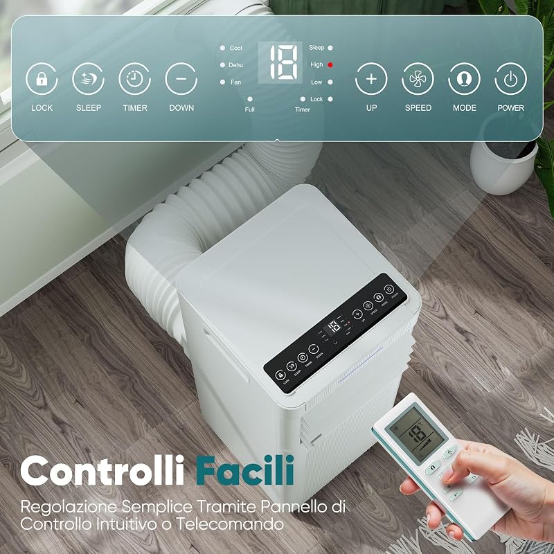 KGOGO hordozható klíma 9000 BTU 4 az 1ben páramentesítő 2 sebességű ventilátor digitális kijelző távirányító ablak készlet 24h időzítő 25 m2