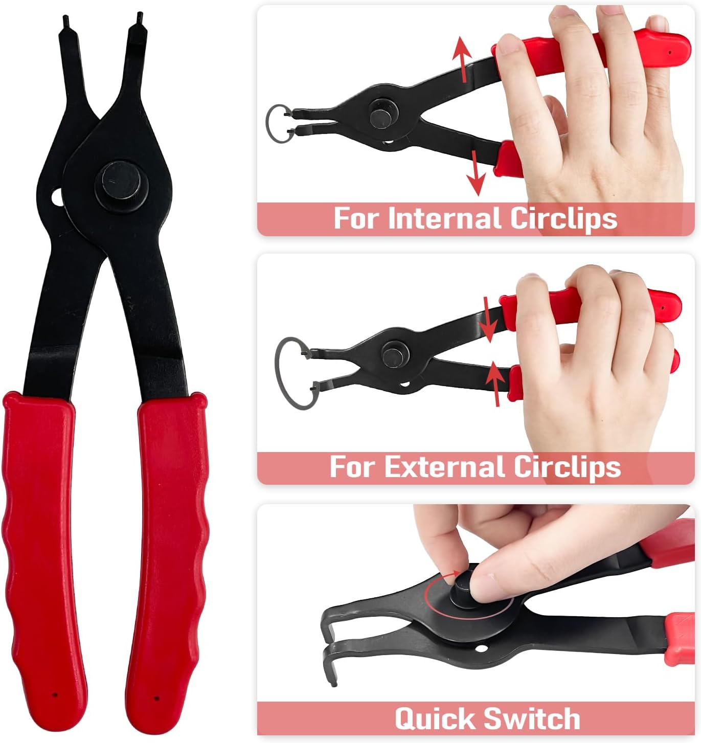 10Pcs Snap Ring Pliers Set with Case, Internal External Circlip Pliers Set with Hook & Pick, Retaining Snap Ring and Circlip Removal Tools for Car Motorcycle Lawnmower