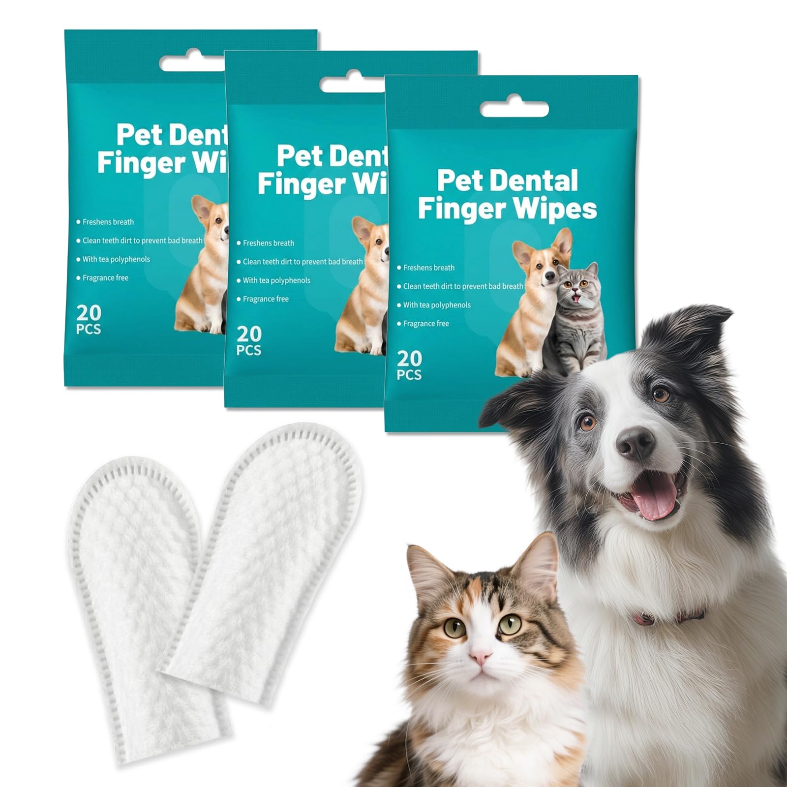 60 Piezas 360°Cepillos para Dedos para Perros y Gatos Para la Limpieza y el Cuidado Dental del Perro Elimina la Placa Dental Flexible para Mascotas (Blanco, Talla Única)