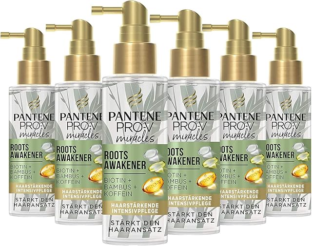 Pantene Pro-V Miracles Roots Awakener, zestaw 6 sztuk (6 x 100 ml), intensywna pielęgnacja włosów z biotyną, bambus i kofeiną, środek do porostu włosów dla kobiet, kobiet, wypadanie włosów