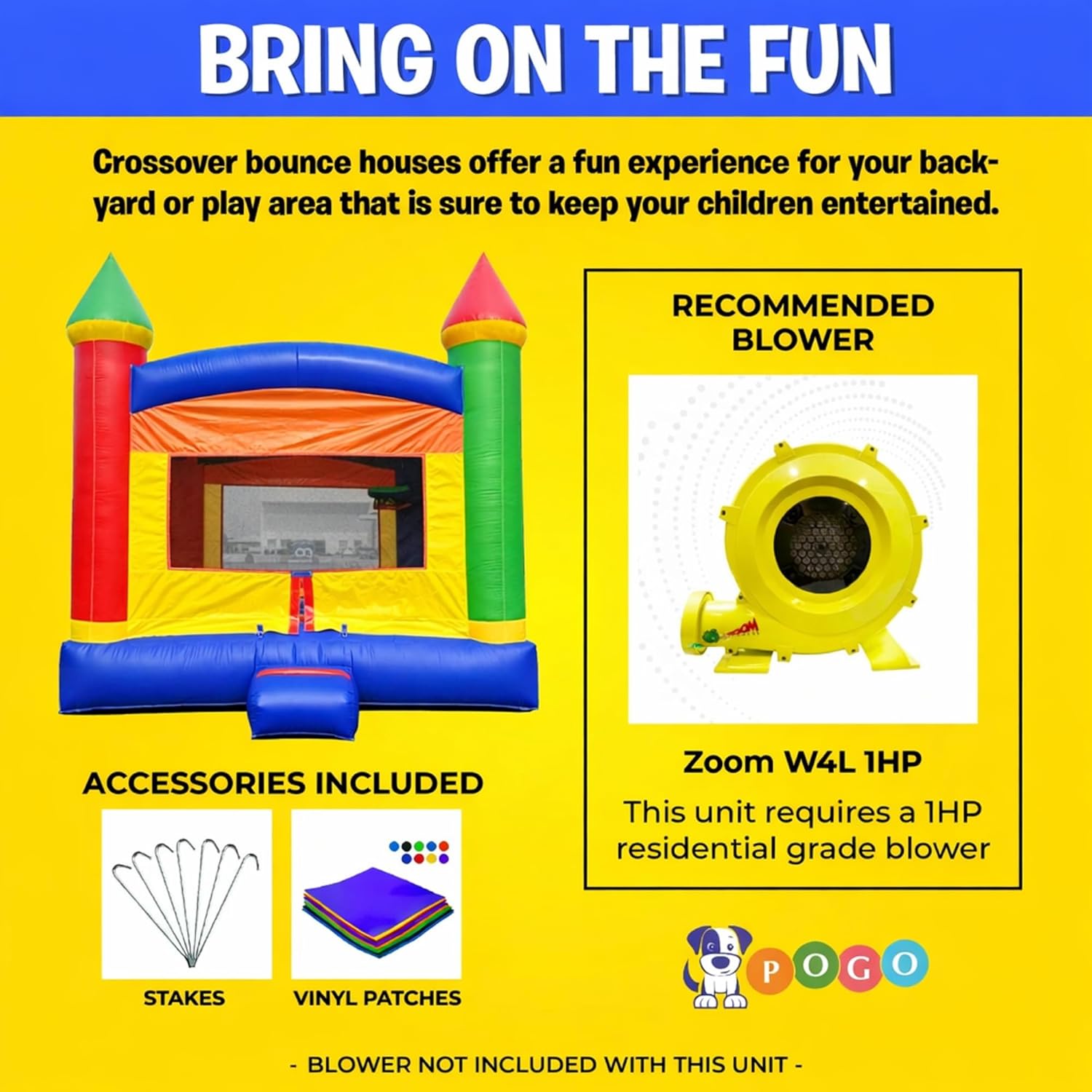 Crossover Classic Rainbow Inflatable Bounce House, Bouncy Jump Castle for Kids and Toddlers, Outdoor Birthday Party Jumping Bouncer, Commercial-Grade, Without Blower, 13 x 12 x 14.5 Ft