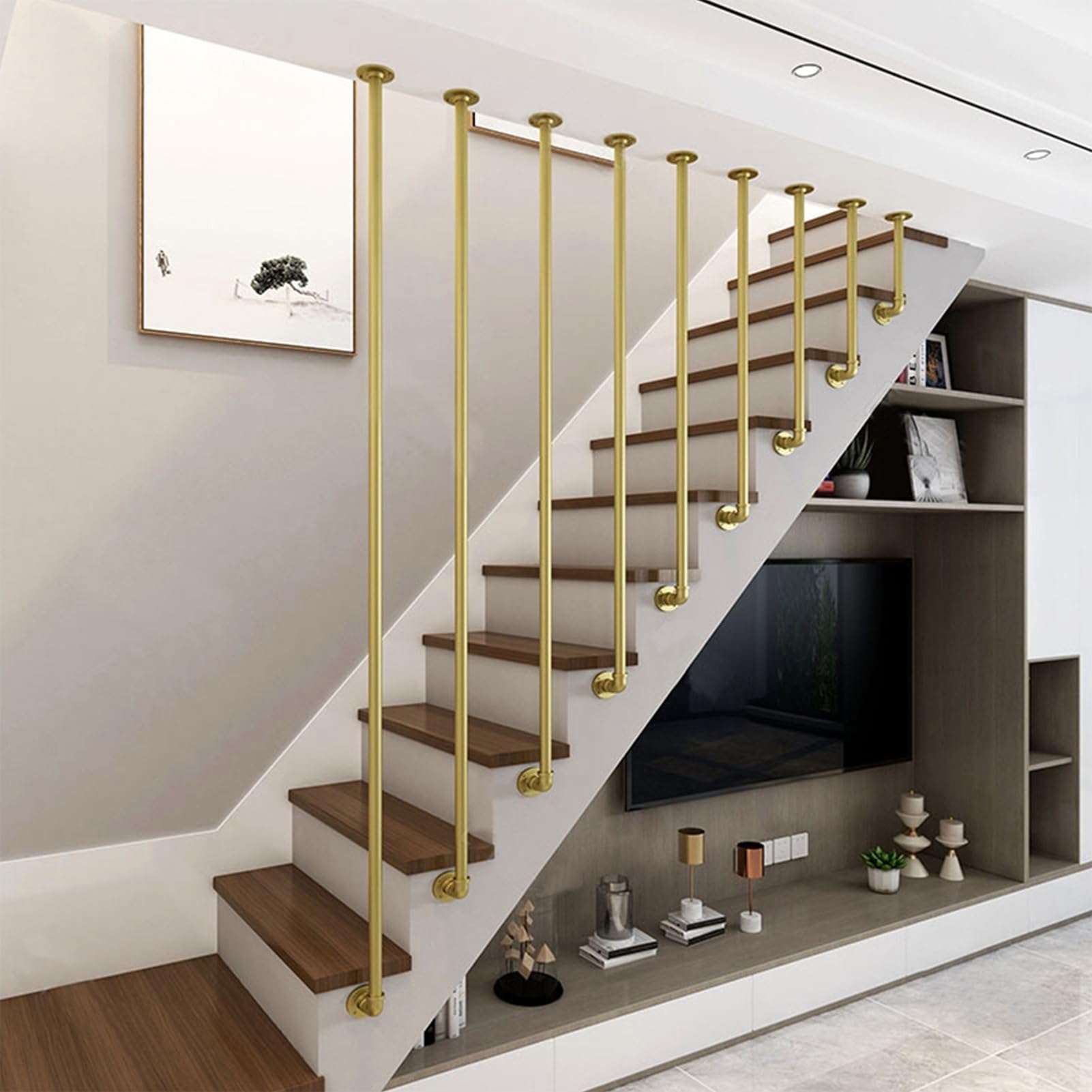 Moderne traprails en leuningen Goud, Premium Trap Leuning Leuning Leuning Trap Rail Support Kit |Handrails voor binnentrappen Outdoor Step Wall Mounted (Size : 240cm (8ft
