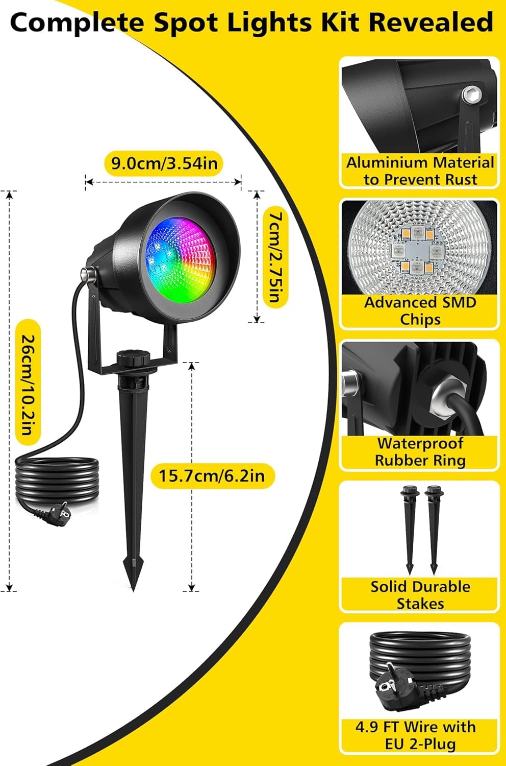 T-SUN RGB Gartenbeleuchtung LED mit Fernbedienung und App Steuerung, IP65 | Wasserdicht Gartenleuchten mit Strom, 16 Farben 44 Dynamische Modi RGB gartenstrahler für Außen, Rasen, Baum, Wegen(6 Stück)