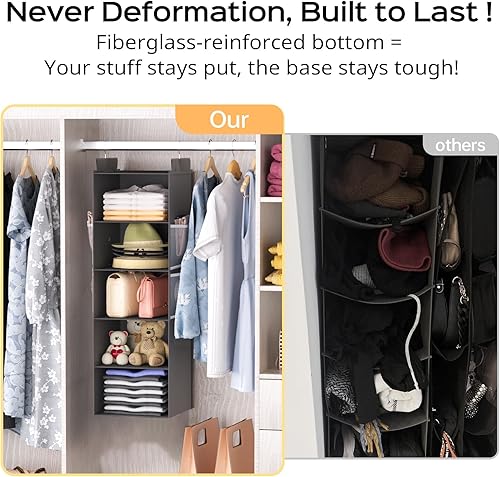 Miniatura 5 de Organizadores y almacenamiento de armario colgantes profundos, estantes de almacenamiento colgantes para armario con 5 estantes y 4 bolsillos de