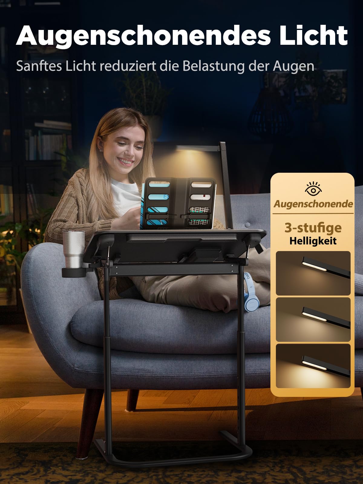 SAIJI Scrivania Regolabile In Altezza 55-75 Cm Con Lampada LED 4000K, Leggio, Cassetto E Gancio, Per Studio, Laptop E Lezioni Online