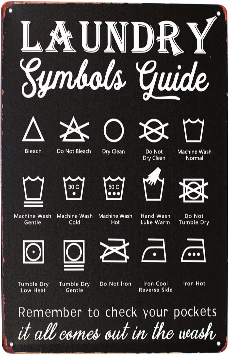 Top Banana Gifts Green Laundry Symbols - Vintage Style Tin Sign, Reproduction Retro, Pub Bar Kitchen Garden Bathroom, Home, Plaque, Funny Decorative Wall Art, 3 Sizes (A3)