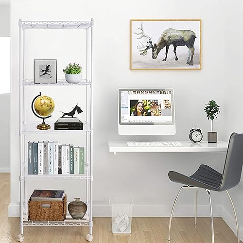 Miniatura 2 de JS HANGER Estantería de alambre con ruedas, estantes de metal rodante de 5 niveles resistentes y ajustables en altura para almacenamiento, capacidad