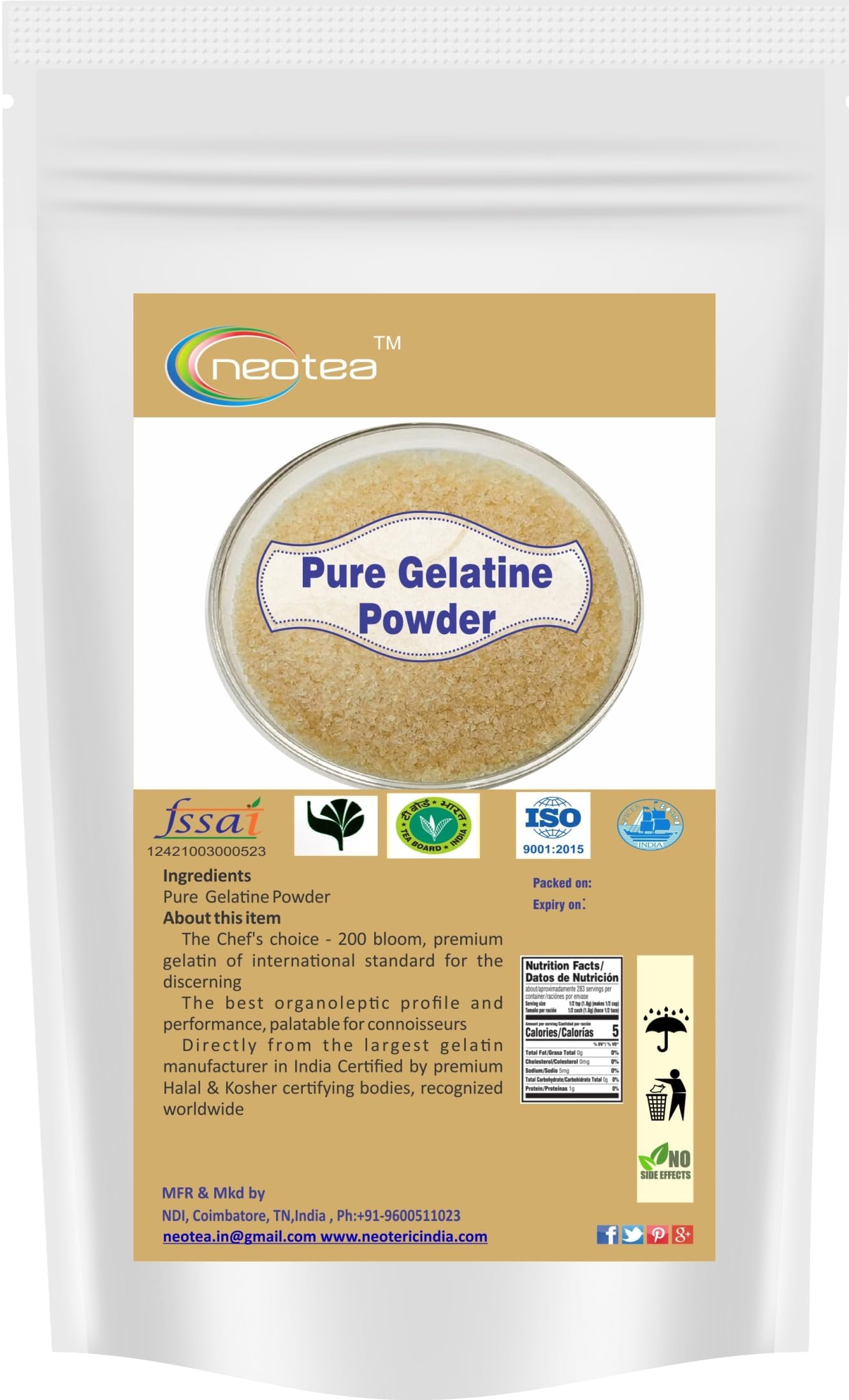 - Neotea Pure Premium Gelatin Powder for Jelly Making (1 KG) Food Grade and Face Mask, for Cooking, Baking for Candies, Marshmallows, Cakes, Ice Cream, Desserts, Aspic, Corn, and Confections | Unflavoured, Gold Gelatin of International Standard for Best Recipes | Directly from Manufacturer