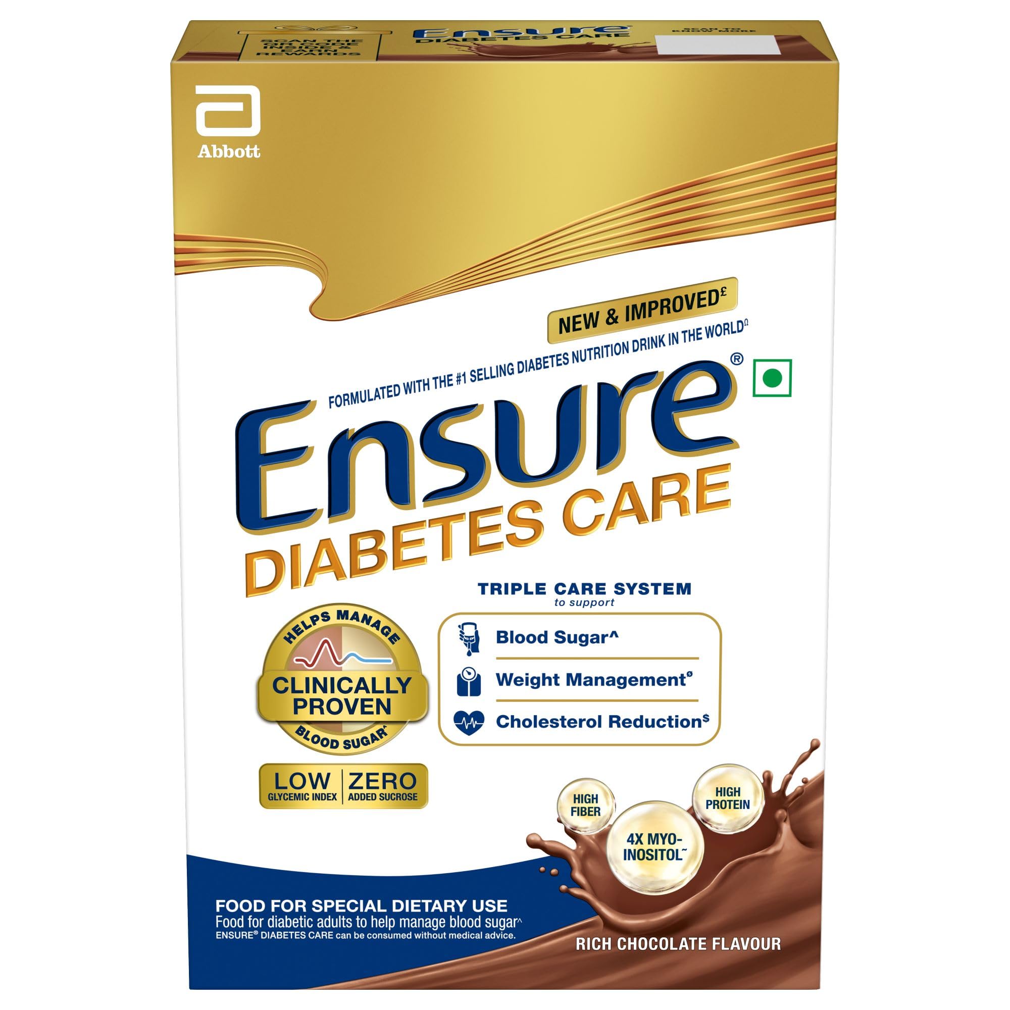 Ensure Diabetes Care- Nutrition to Help Control Blood Sugar Levels- 400 gm Box (Chocolate Flavour), Yellow