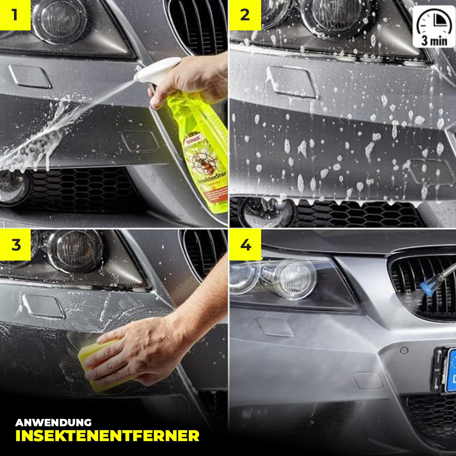 Insektenentferner Set: SONAX InsektenStar 750ml + Insektenschwamm + Handschuhe –Insektenentferner löst schnell & schonend selbst hartnäckige & angetrocknete Insektenverschmutzungen