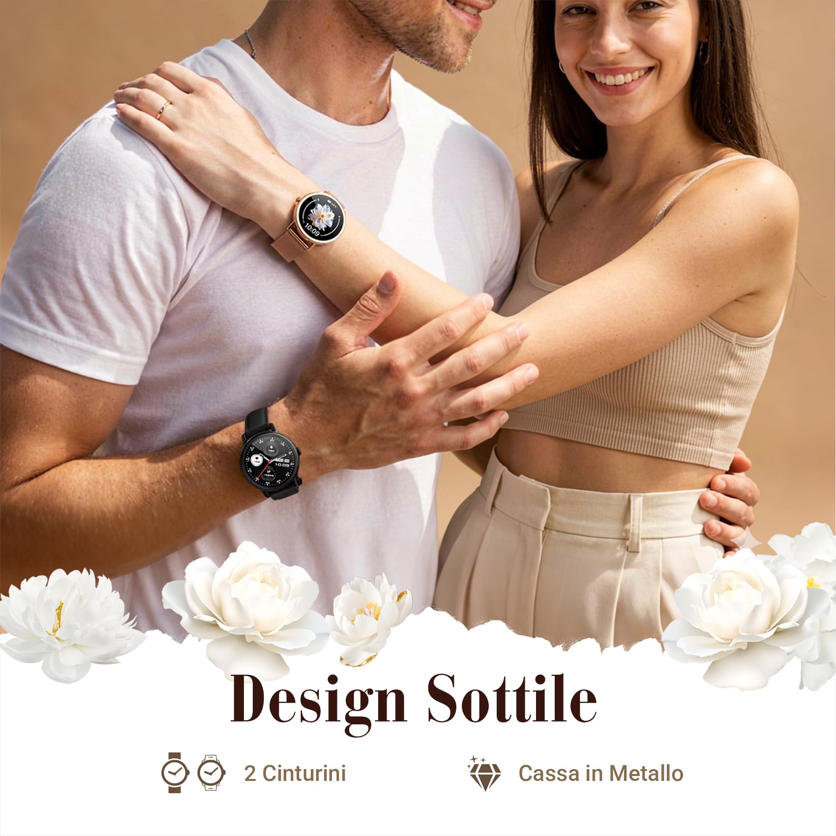 Smartwatch Donna, 1.26"Orologio Intelligente Donna con Chiamate Bluetooth, Smart Watch con 2 Cinturini, Notifiche, Podometro, Design Sottile, Compatibile con Android iOS, Smartwatch Impermeabile IP68