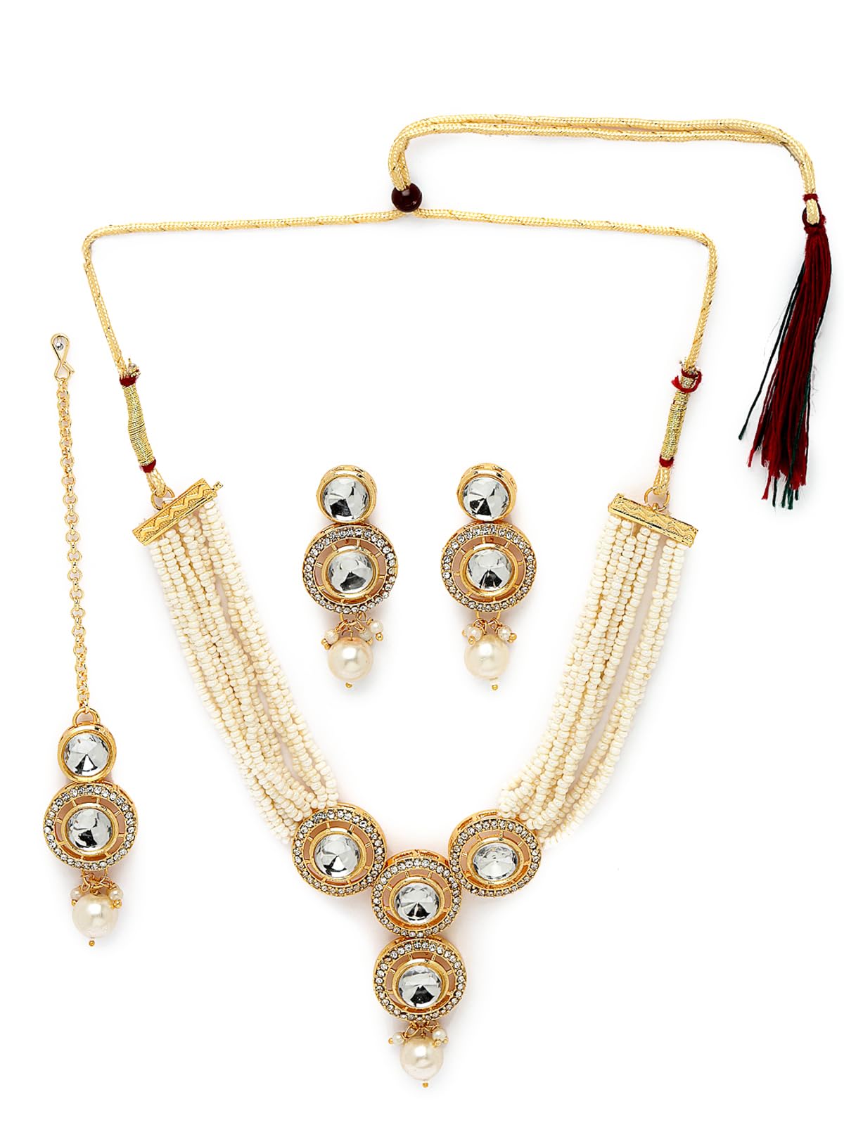 Sukkhi Iconic Gold Plated White AD Stone Multistrand Collar Bone Necklace Set With Earring And Maangtika | Jewellery Set For Women (NS105691) (B0CBB9R6LT) Amazon Price History, Amazon Price Tracker