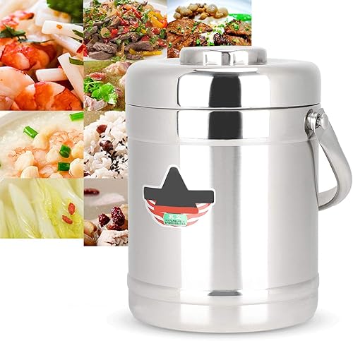 Miniatura 5 de Tarro de alimentos aislado al vacío, 1,8 l, de forma recta, de doble pared, caja de almuerzo aislada al vacío, contenedor de alimentos calientes de
